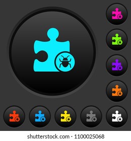 Plugin bug dark push buttons with vivid color icons on dark grey background