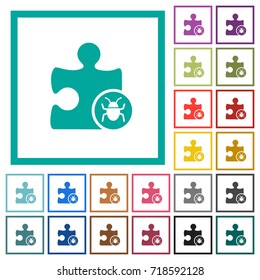 Plugin bug flat color icons with quadrant frames on white background