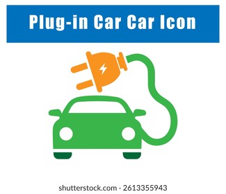 Plug-in Car Icon, Eco-Friendly Green Energy Symbol.