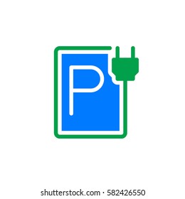 Plug-in charger, Electric car parking icon vector, filled flat sign, solid colorful pictogram isolated on white. Symbol, logo illustration