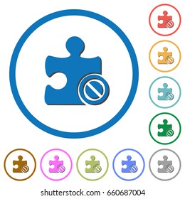 Plugin disabled flat color vector icons with shadows in round outlines on white background