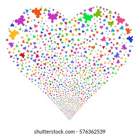 Plugin fireworks with heart shape. Vector illustration style is flat bright multicolored iconic symbols on a white background. Object valentine heart made from scattered icons.