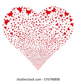 Plugin fireworks with heart shape. Vector illustration style is flat red iconic symbols on a white background. Object salute constructed from scattered pictographs.