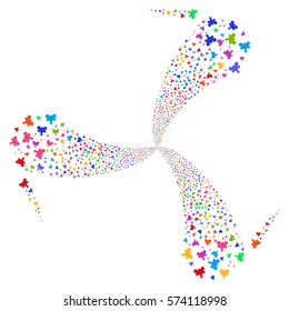 Plugin fireworks swirl rotation. Vector illustration style is flat bright multicolored iconic symbols on a white background. Object twirl created from random pictographs.