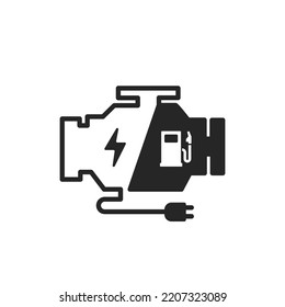 Icono del motor del vehículo eléctrico híbrido de enchufe (PHEV). aislado de fondo blanco.