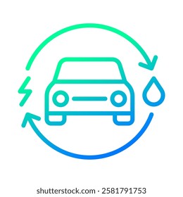 Plug-in hybrid electric vehicles icon (PHEV car), with recycling rotation arrow, Half section part of electric energy and fuel engine renewable loop, Vector illustration