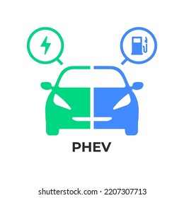 Plug-in hybrid electric vehicles (PHEV) icon, Half section part of Electric energy and fuel engine symbol. vector