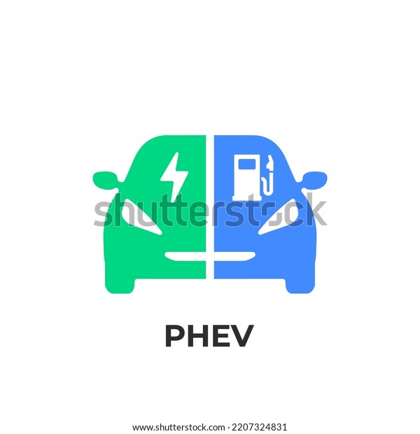Plug-in hybrid\
electric vehicles (PHEV) icon, Half section part of Electric energy\
and fuel engine symbol.\
vector