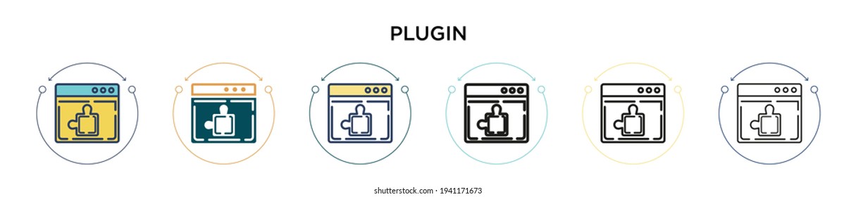 Plugin icon in filled, thin line, outline and stroke style. Vector illustration of two colored and black plugin vector icons designs can be used for mobile, ui, web