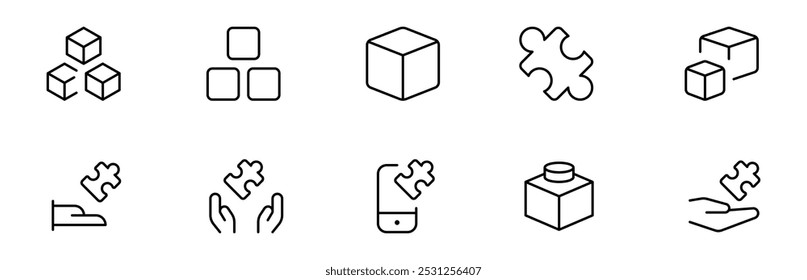 Ícone de plug-in, ícone de módulo de plug-in em uma ilustração de vetor de estilo diferente. Plug-ins, módulos de ícones de vetor projetados em estilo preenchido, contorno, linha e traçado pode ser usado para web, móvel, ui