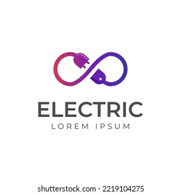 complemento con diseño de icono de logotipo infinito. enchufe con cable para conectar el icono de los logotipos eléctricos