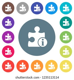 Plugin information flat white icons on round color backgrounds. 17 background color variations are included.