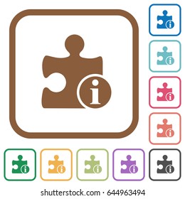 Plugin information simple icons in color rounded square frames on white background