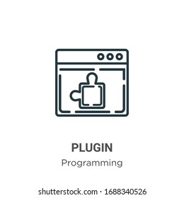 Plugin outline vector icon. Thin line black plugin icon, flat vector simple element illustration from editable programming concept isolated stroke on white background