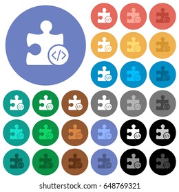 Plugin programming multi colored flat icons on round backgrounds. Included white, light and dark icon variations for hover and active status effects, and bonus shades on black backgounds.
