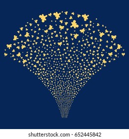 Plugin salute stream. Vector illustration style is flat yellow iconic symbols on a blue background. Object source fountain created from random pictographs.