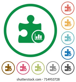 Plugin statistics flat color icons in round outlines on white background