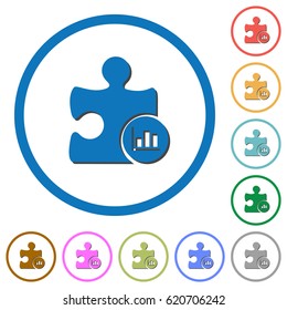 Plugin statistics flat color vector icons with shadows in round outlines on white background