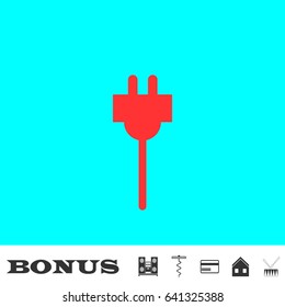 Plugs icon flat. Red pictogram on blue background. Vector illustration symbol and bonus buttons Music center, corkscrew, credit card, house, drum