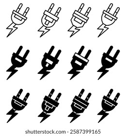 Plugs icon illustration collection. Black and white design icon for business. Stock vector.