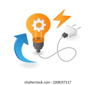 Plugs for the process of electric current in isometric flat illustration