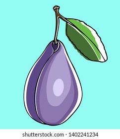 Plum berry in an abstract style. Vector illustration.Isolated image of plum berries on blue background.