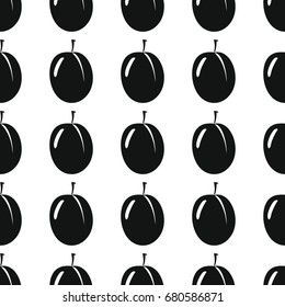 Plum black simple silhouette vector seamless pattern. Black fruit stylish texture. Repeating plum fruit seamless pattern background