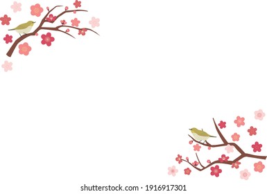 plum bloom and little bird frame vector illustration02