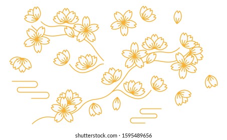 Plum blossom branch and flowers vector art in minimal style. Chinese new year celebration symbol.