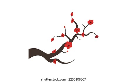 Plum blossom branch isolated on white background. Traditional Chinese elements for icon, symbol, logo, web, Chinese new year