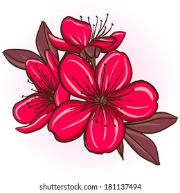 Plum blossom. Decorative floral illustration of sakura flowers. Raster version. Vector is also available in my gallery