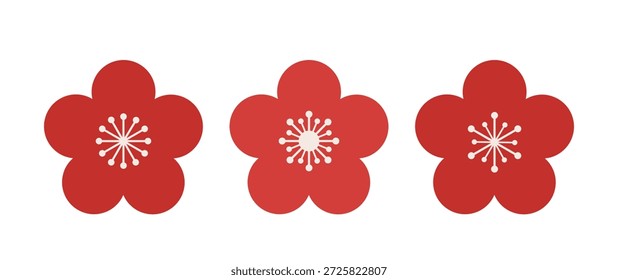 Plum blossom  flat vector illustration set.
Asian Chinese new year plum blossom icon.
White background.
