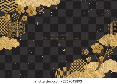 
Plum blossom and gold Japanese pattern background