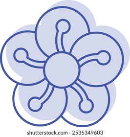 Ícone de flor de ameixa representando resiliência, beleza e significado cultural, perfeito para destacar primavera, estética floral e simbolismo de renovação com um design delicado e elegante