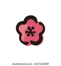 Plum blossom - Japanese new year icon (Hand-drawn line, colored version)