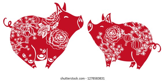 plum blossom and pigs