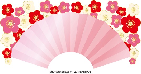 Plum blossoms and folding fan, traditional Japanese pattern, vector illustration