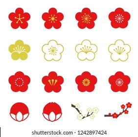 Plum blossoms icon and illustration set