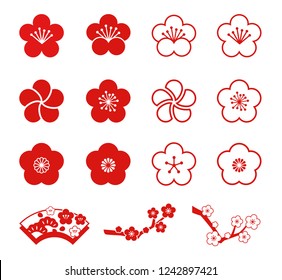 Plum blossoms icon set (monochromatic)