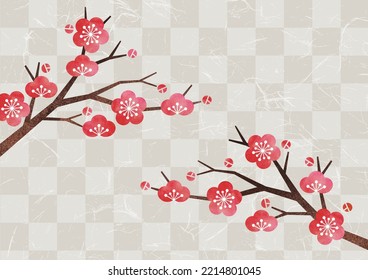 Plum blossoms and Japanese paper background watercolor