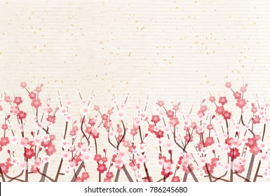 Plum blossoms Japanese paper spring background