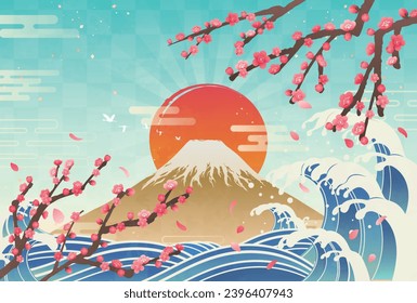 Plum blossoms, waves and sunrise on Mt