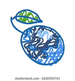 plum blue leaf fruit doodle icon sketch vector. plum blue leaf fruit sign. isolated symbol illustration