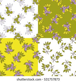 Plum branches - set of vector seamless patterns