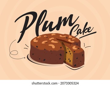 Plum Cake illustration decorated with cashew nuts