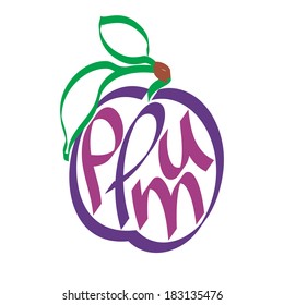 Plum calligraphy, typography. Fruit calligraphy. Fruit typography.