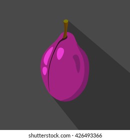 Plum cartoon flat icon.Dark background. Vector illustration.