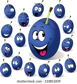 Plum Cartoon With Many Facial Expressions