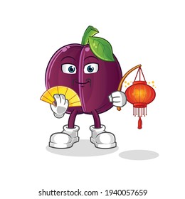 plum Chinese with lanterns illustration. character vector