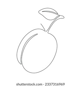 Plum in continuous line art drawing style. One plum minimalist black linear sketch isolated on white background, vector illustration